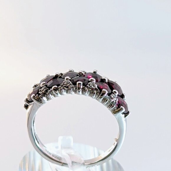 Sterling Silver Band Ring With Cushion Checkerboard Cut Rhodolite Garnet Size 9 - Picture 10 of 11